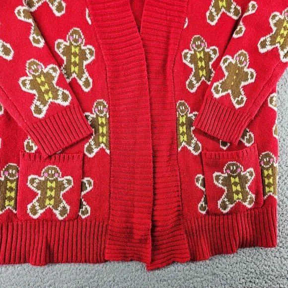 Love On a Hanger Christmas Cardigan Womens Medium Red Gingerbread Man Holiday - Picture 4 of 13